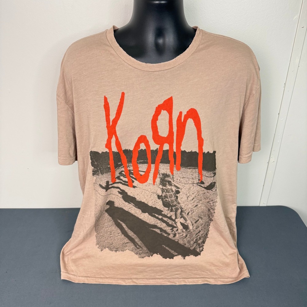 Mad Engine Korn T Shirt Mens M 1995 Tour Tan Graphic Nu Metal Short Sleeve Tee